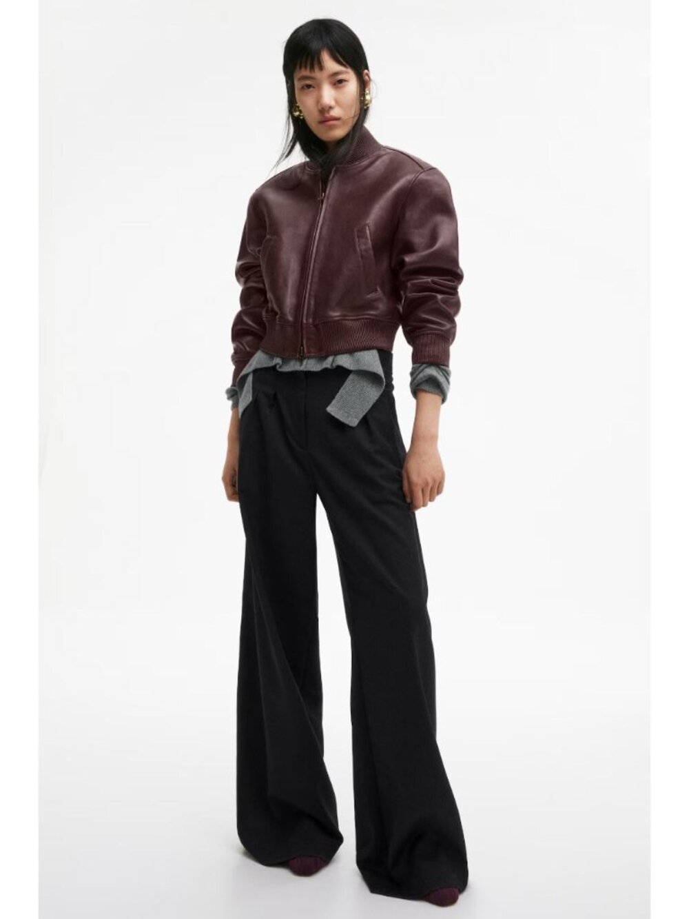 H&M LEATHER BOMBER JACKET